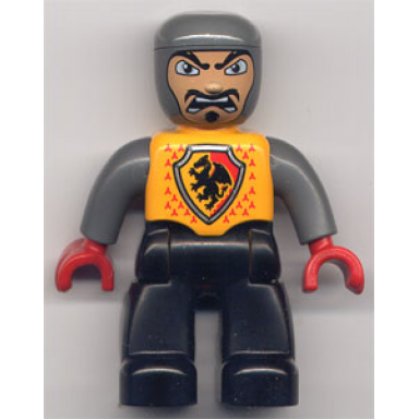 duplo figure lego ville male castle black legs bright light orange chest dark bluish gray arms red hands open mouth