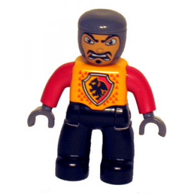 duplo figure lego ville male castle black legs bright light orange chest red arms dark bluish gray hands open mouth