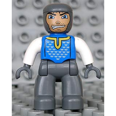 duplo figure lego ville male castle dark bluish gray legs blue chest white arms dark bluish gray hands