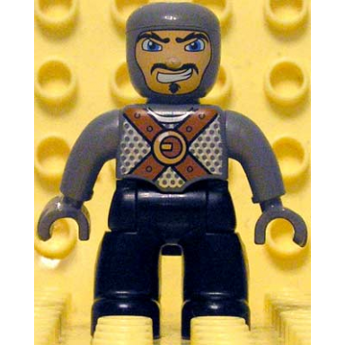 duplo figure lego ville male castle black legs dark bluish gray chest with brown belts dark bluish gray arms dark bluish gray hands