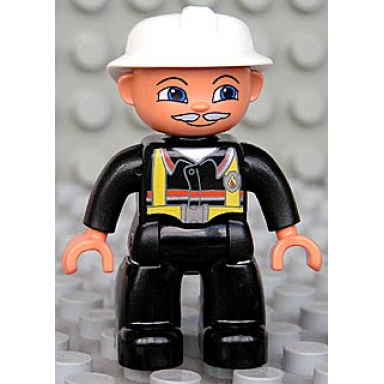 duplo figure lego ville male fireman black legs nougat hands white helmet light gray moustache