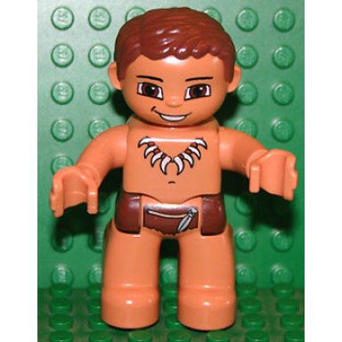 duplo figure lego ville male nougat legs reddish brown hips reddish brown hair animal tooth claw necklace caveman