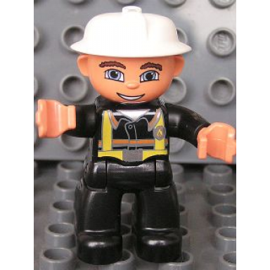 duplo figure lego ville male fireman black legs nougat hands white helmet blue eyes