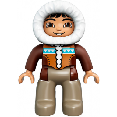 duplo figure lego ville male dark tan legs reddish brown hooded parka brown eyes