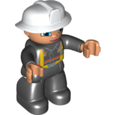 duplo figure lego ville female firefighter black legs nougat hands white helmet blue eyes