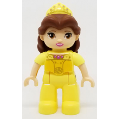 duplo figure lego ville disney princess belle bright light yellow legs top and tiara reddish brown hair