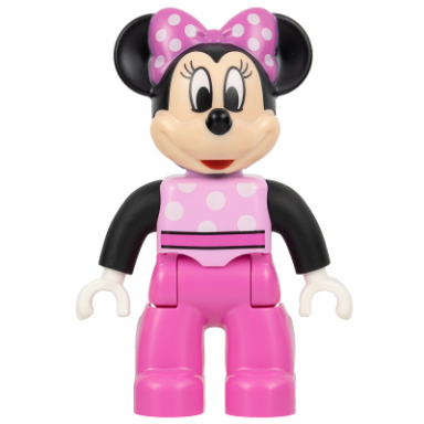 duplo figure lego ville minnie mouse bright pink top with polka dots and black sleeves dark pink legs