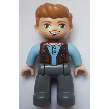 duplo figure lego ville male dark bluish gray legs reddish brown vest dark tan hair jurassic world owen grady