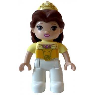 duplo figure lego ville disney princess belle white legs bright light yellow top and tiara reddish brown hair