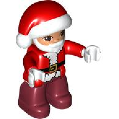 duplo figure lego ville male santa with dark red legs red jacket and hat