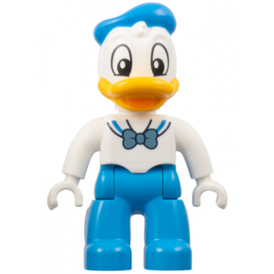 duplo figure lego ville donald duck dark azure legs and hat white shirt with metallic light blue bow