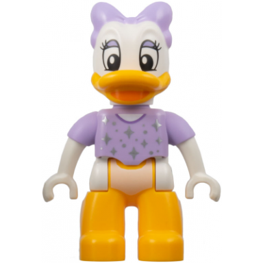 duplo figure lego ville daisy duck lavender bow and shirt silver sparkles and dots