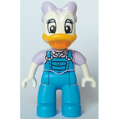 duplo figure lego ville daisy duck lavender bow and shirt dark azure overalls and legs