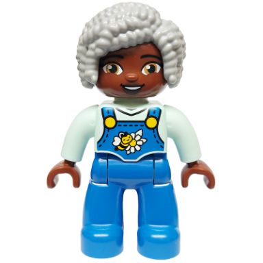 duplo figure lego ville female blue legs with overalls bee and daisy light bluish gray hair 6469007 6569838