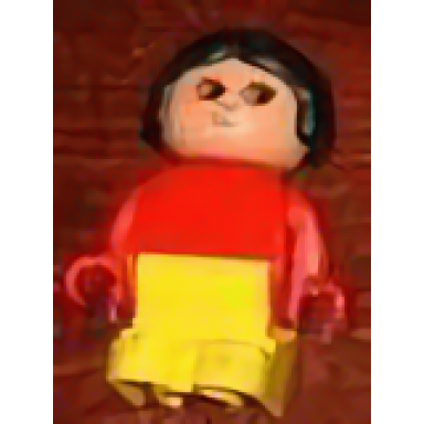duplo figure child type 1 girl yellow legs red top black hair