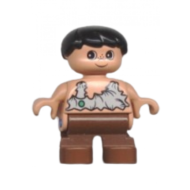 duplo figure child type 2 boy brown legs black hair caveman