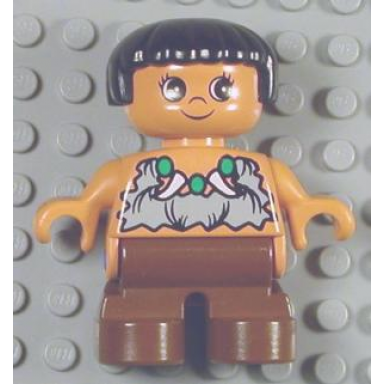 duplo figure child type 2 girl brown legs animal tooth claw necklace black hair caveman