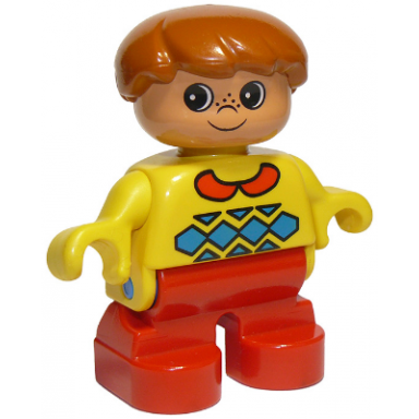 duplo figure child type 2 boy red legs yellow sweater with red collar