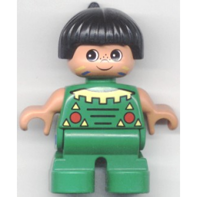 duplo figure child type 2 boy green legs green top black hair native american