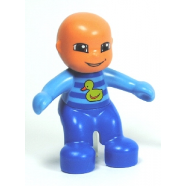 duplo figure lego ville baby blue and medium blue romper with stripes and yellow duck pattern