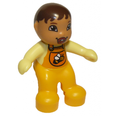 duplo figure lego ville baby bright light orange overalls with bib with bee pattern pacifier