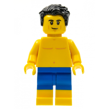 legoland park male black hair bare chest blue swimsuit