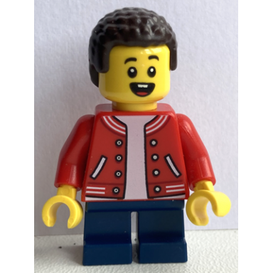 legoland park boy red jacket coiled hair