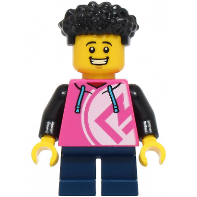 child - boy dark pink hoodie dark blue short legs black hair