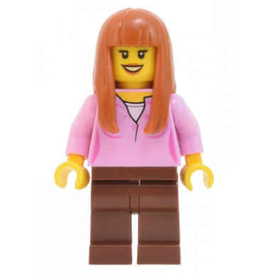 skyline express woman - bright pink top reddish brown legs dark orange hair