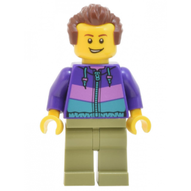skyline express man - dark purple jacket olive green legs reddish brown hair