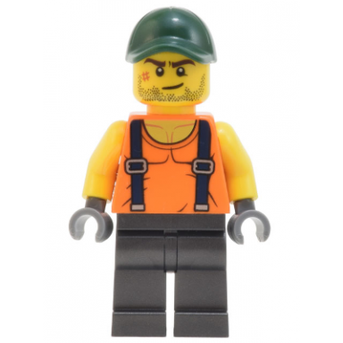 skyline express man - orange shirt with suspenders pearl dark gray legs dark green cap