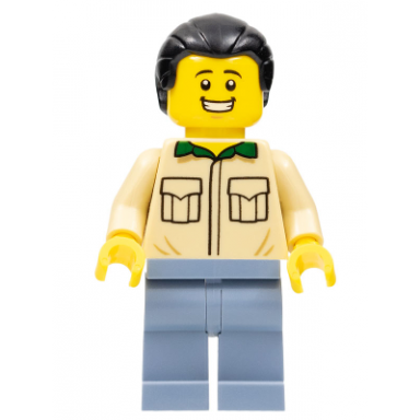 male tan shirt sand blue legs black ponytail hair