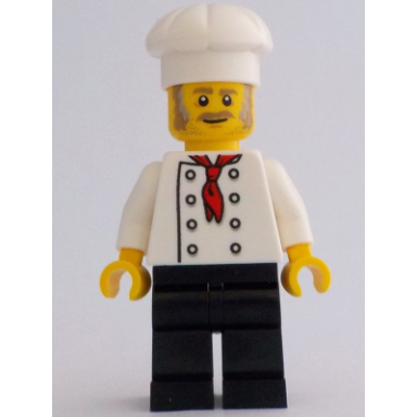 chef - white torso with 8 buttons no wrinkles front or back black legs white chef toque