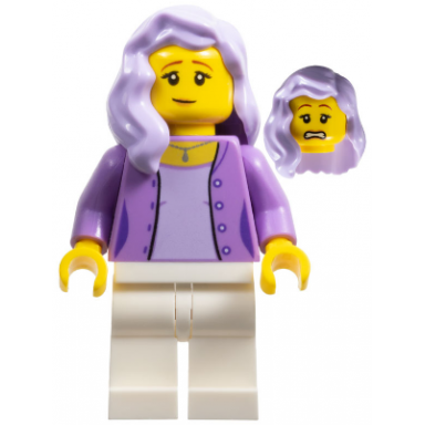 female medium lavender jacket white legs lavender mid-length hair