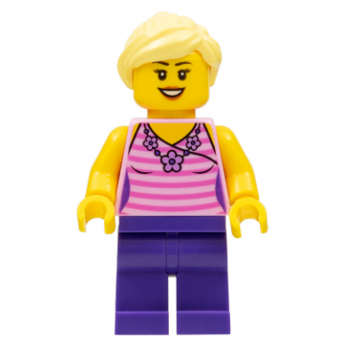 female dark pink striped top dark purple legs bright light yellow ponytail