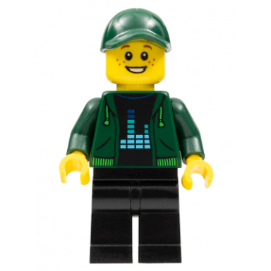 photographer - male dark green hoodie black legs dark green cap