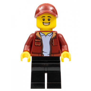 male dark red jacket black legs dark red cap
