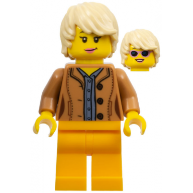female medium nougat jacket bright light orange legs tan hair