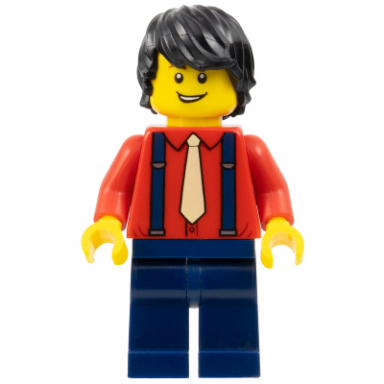 pianist - male red shirt with tan tie dark blue legs black hair