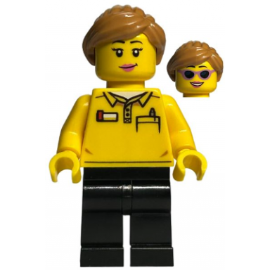 lego store employee female ponytail black legs