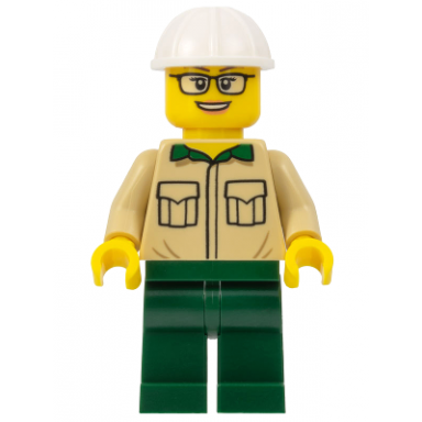 construction engineer architect - female tan shirt dark green legs white construction helmet