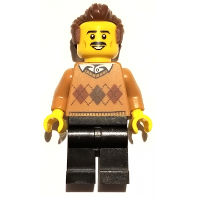 winter chalet owner - male medium nougat argyle sweater black legs reddish brown hair