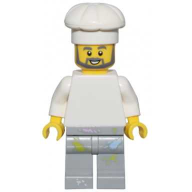 1950s diner chef - plain white torso light bluish gray legs with paint splotches white chef toque