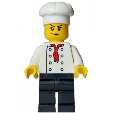 bistro chef - female white torso with 8 buttons black legs white chef toque