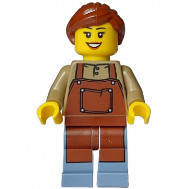 florist - female reddish brown apron sand blue legs reddish brown hair ponytail fleuriste laurette