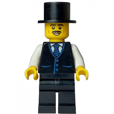 tourist - male black vest with blue striped tie black legs black top hat moustache