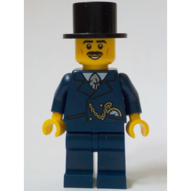 general store customer - male dark blue suit black top hat black moustache