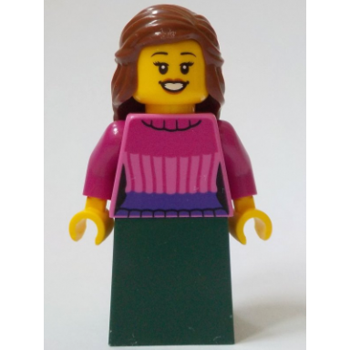 general store customer - female dark pink sweater dark green skirt reddish brown hair