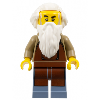 train worker - white hair and beard reddish brown apron