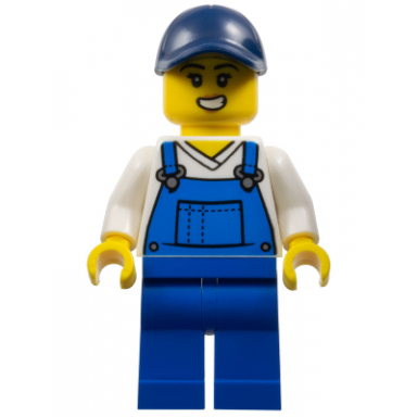 train worker - female blue overalls dark blue cap